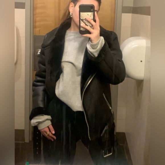 Zara Black Aviator Jacket with faux fur lining - Picture 2 of 4